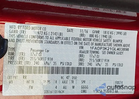 2016 Ford Focus Se from USA, damaged, VIN 1FADP3K21GL403898